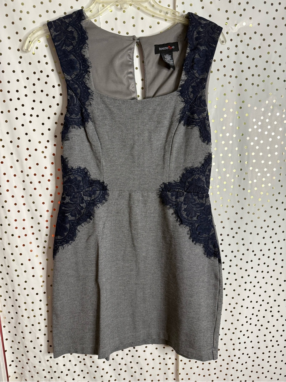 Teeze Me Grey Dress with Navy Lace